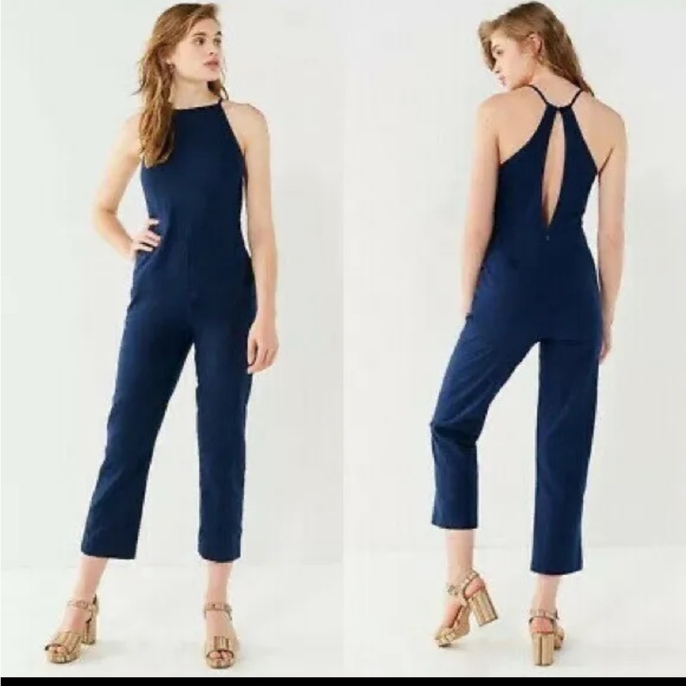 Urban Outfitters Linen Navy Blue Hattie Jumpsuit